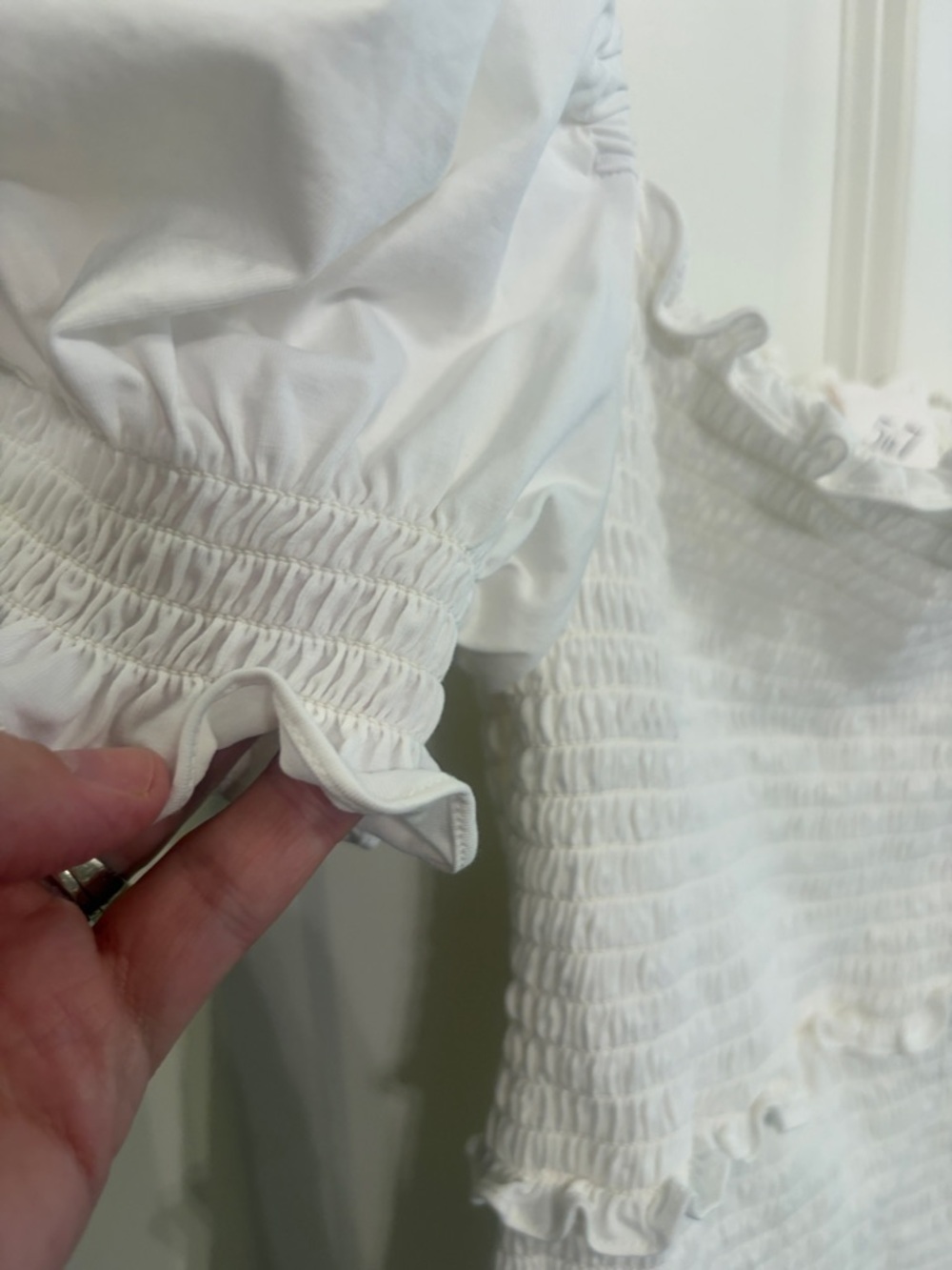 Like new designer Cinq a Sept White Smocked Puff Sleeve Square Neck Top size S. - Picture 6 of 12